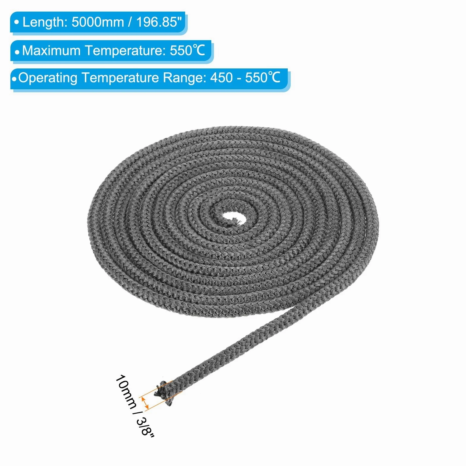 PATIKIL 2Pcs Guarnizione Per Stufa 10mm x 5 Metri Per Stufe Nero | Cordone Rotondo In Fibre Di Vetro Grafite, Resistente Ad Alta Temperatura, Porte Di Camini
