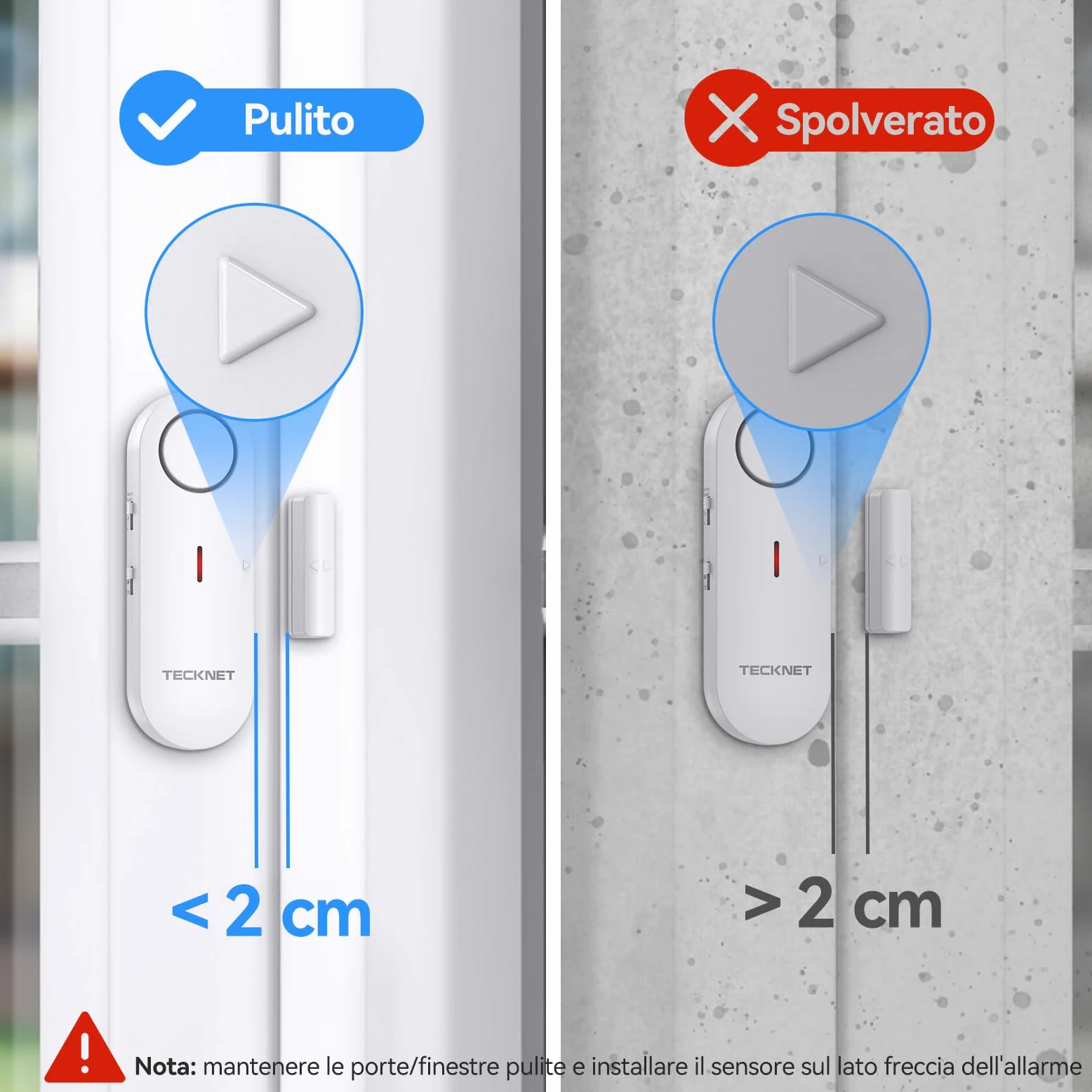 TECKNET Allarme Casa Senza Fili, Mini Sensori Allarme Porte E Finestre, Allarme & Campanello 2-in-1, Controllo del Volume a 3 Livelli, Sistema di Allarme per Casa, Negozio, Ufficio, Garage (9 PCS)