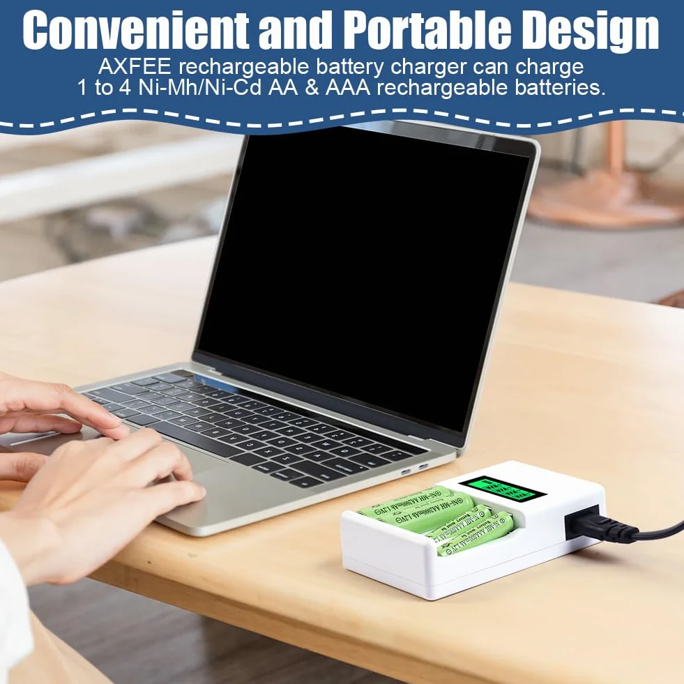 AXFEE Caricabatterie per Pile Ricaricabili, AA AAA Batterie Caricabatteria, Schermo LCD può visualizzare la capacità, adatto per batteria al litio da batteria Ni-Mh/Ni-Cd1,2 V
