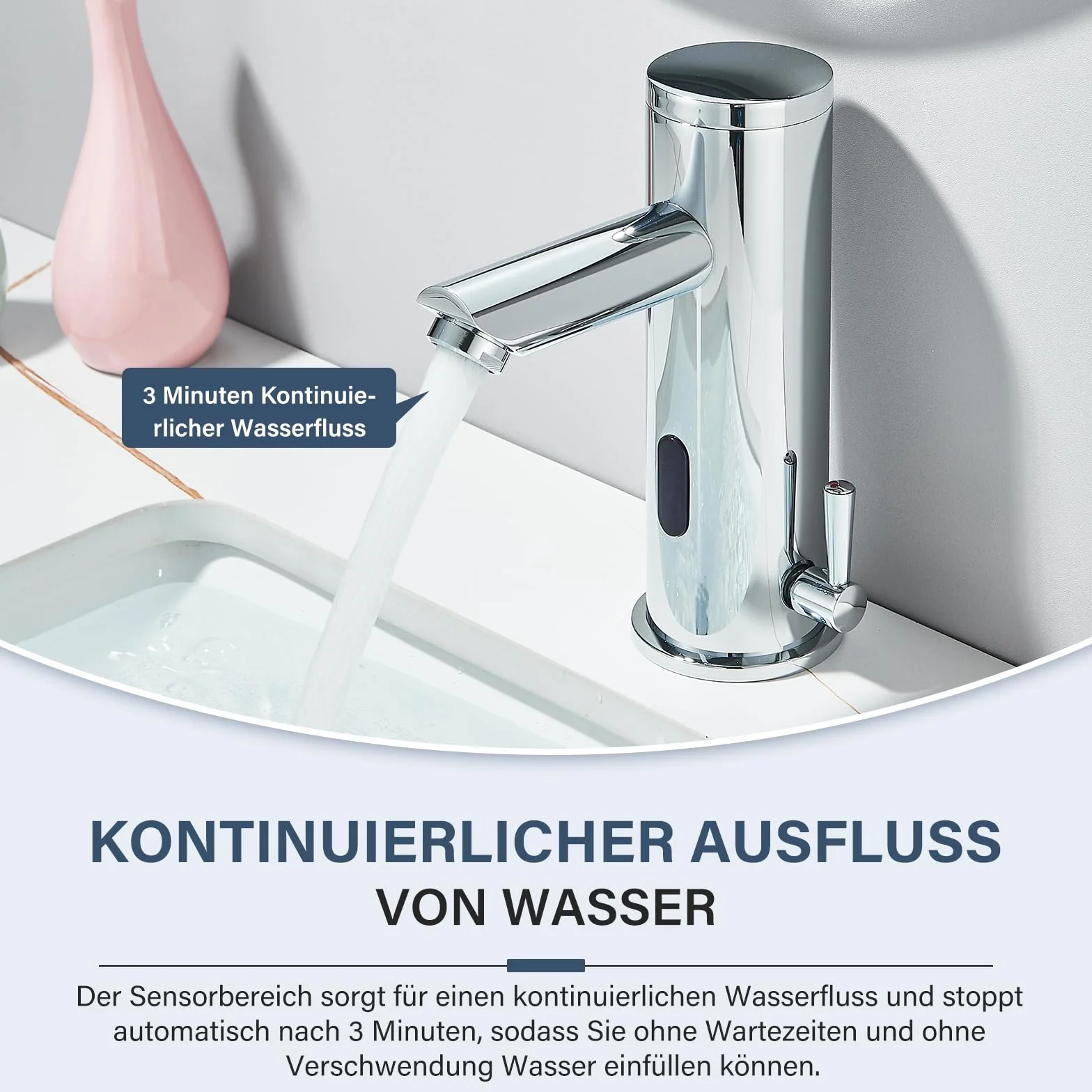 Rubinetto Bagno Cromo Sensore a Infrarossi Automatico Miscelatore Acqua Calda Fredda Lavello