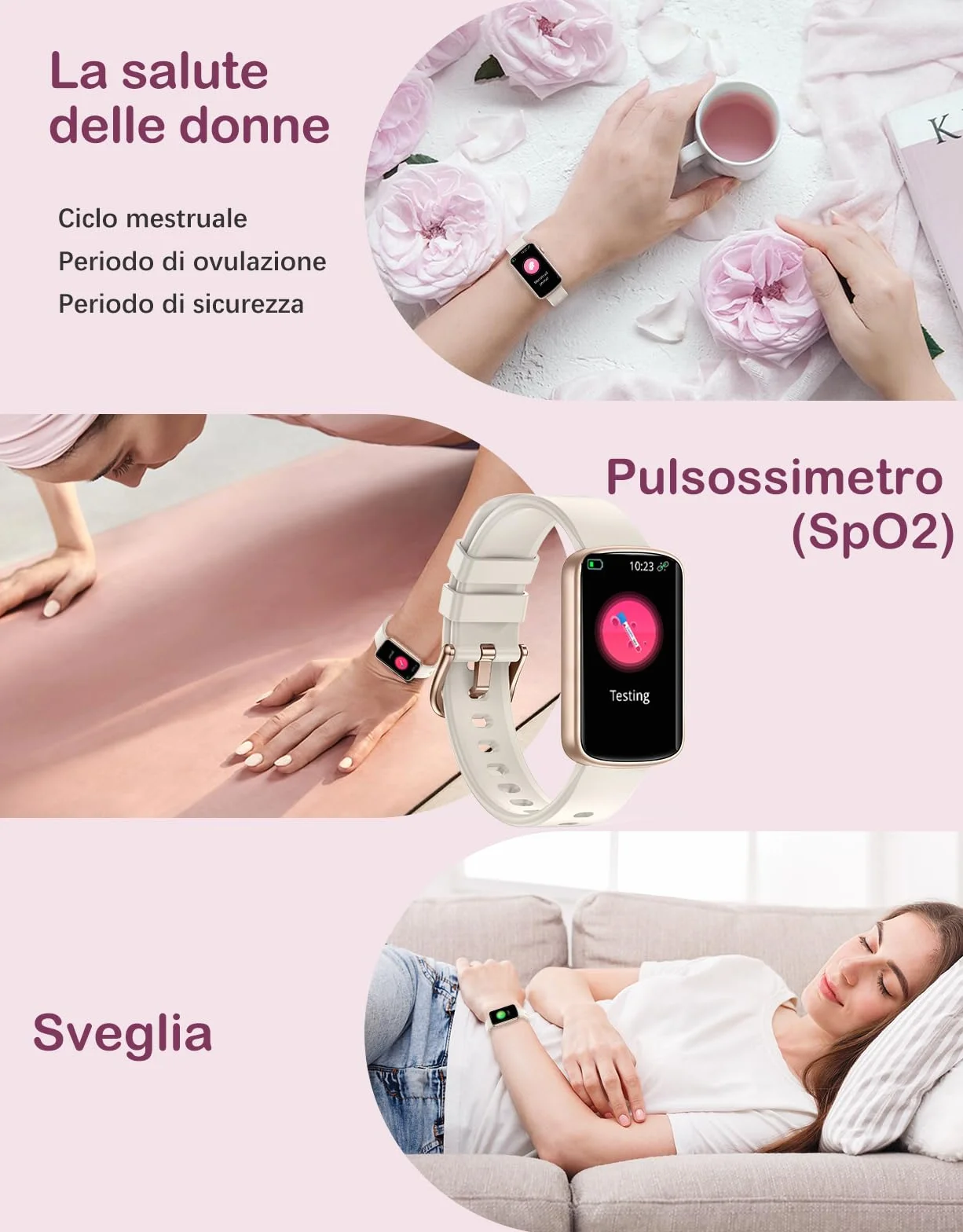 Smartwatch Donna Piccolo Elegante Orologio Fitness Display AMOLED Contapassi Cardiofrequenzimetro SpO2 Ciclo Mestruale Sonno Notifiche Impermeabile 5ATM Idee Regalo Donna per Android iOS