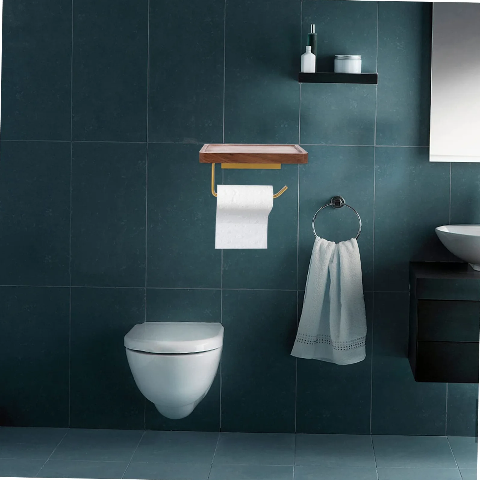 SHINEOFI Portarotoli Carta Igienica in Noce, Design Concavo, Installazione senza Fori, Resistente alla Ruggine, per Bagno e Cucina, Portata Elevata