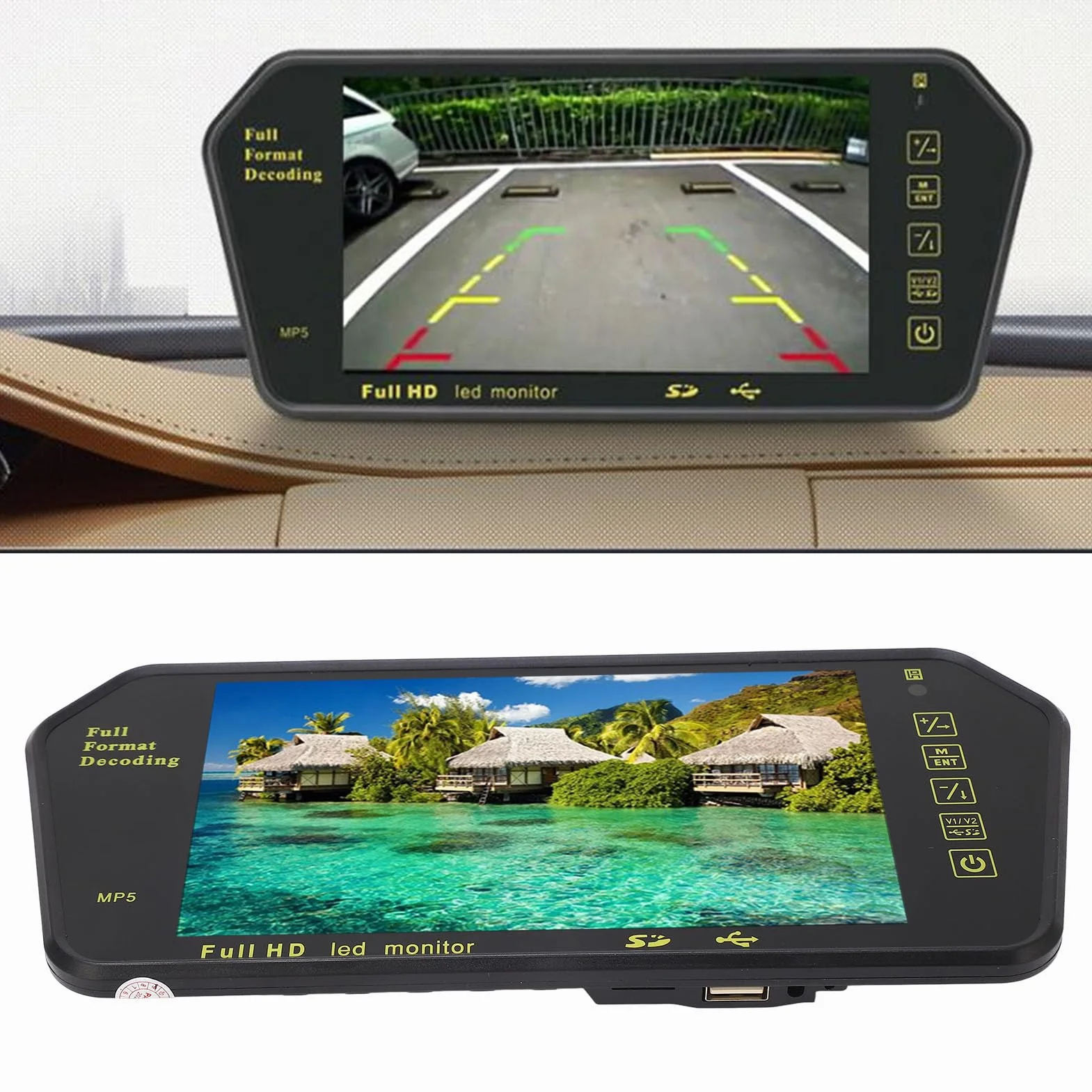 Telecamera per Specchietto Retrovisore, Dash Cam a Specchio 7 Pollici con Fotocamera a 4 LED, Telecamera Posteriore 1080P per Auto, Telecamera di Backup Impermeabile (Senza