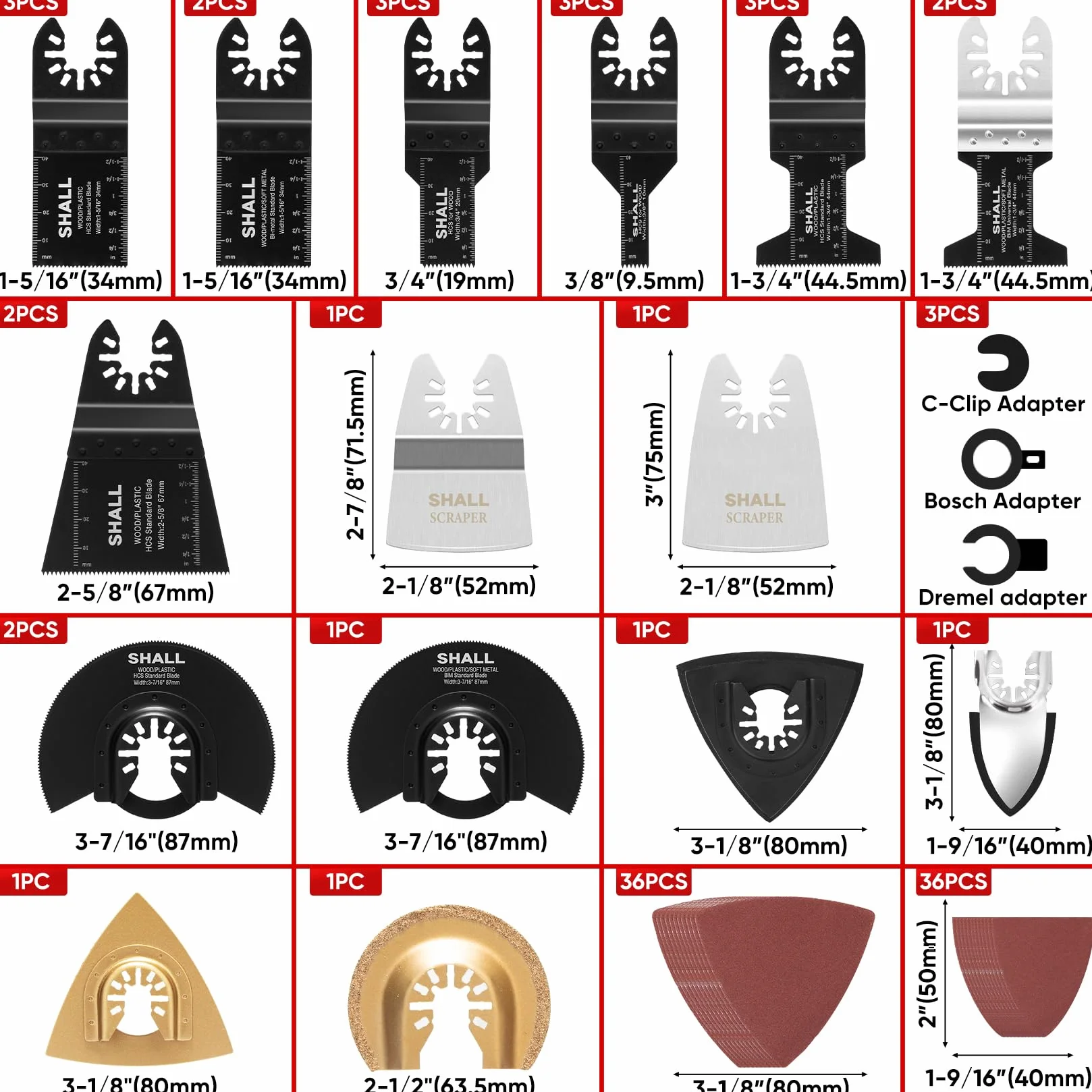 SHALL Lame multiutensile da 102 pezzi, kit di accessori multiutensile oscillanti, custodia inclusa
