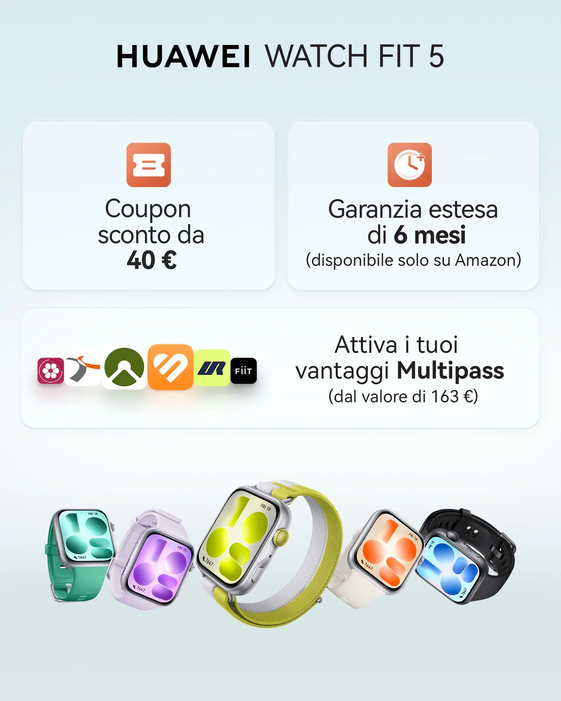 HUAWEI WATCH FIT 5 Smartwatch, Schermo AMOLED HD da 1,82", Design Raffinato, Pagamento NFC, Rilevamento Cadute, Batteria a lunga durata, Monitoraggio della salute, 5 ATM, Android & iOS, Nero