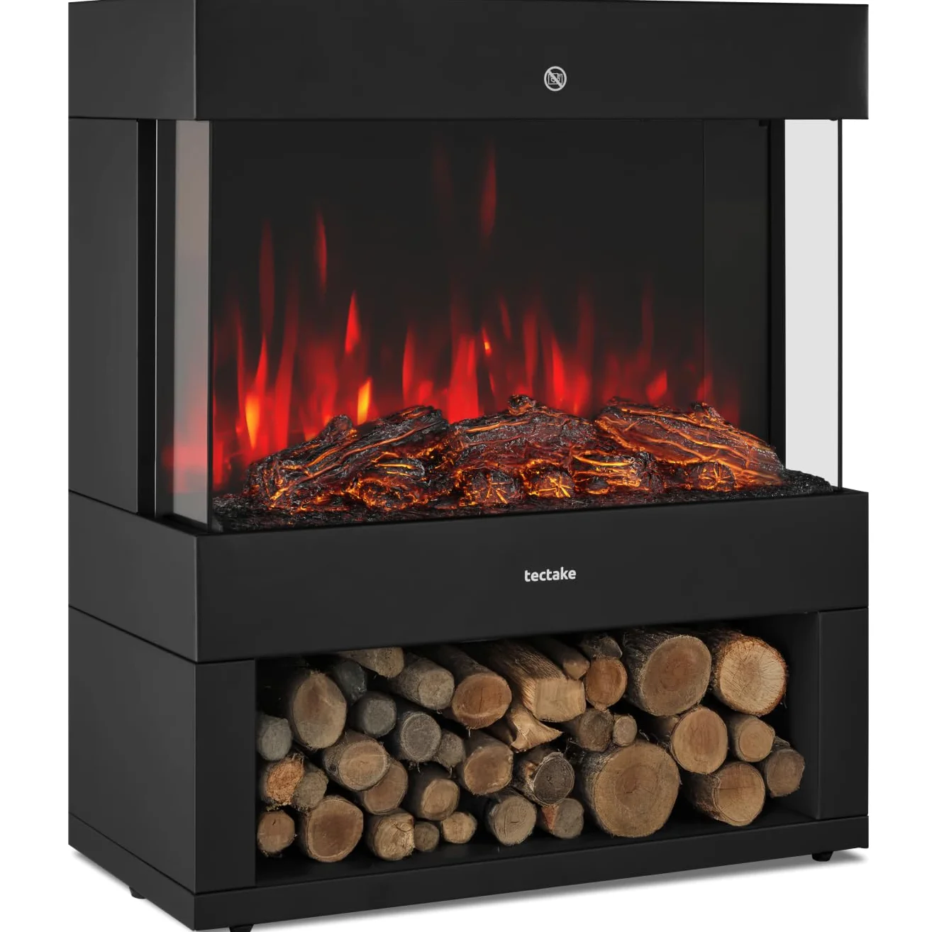 tectake® Caminetto elettrico da terra, 60 x 73,5 x 33 cm, Camino Elettrico da pavimento, 2 livelli di calore 900/1800 W, termostato, effetto fiamma fuoco finto 3D, riscaldamento Casa, Stufa Elettrica