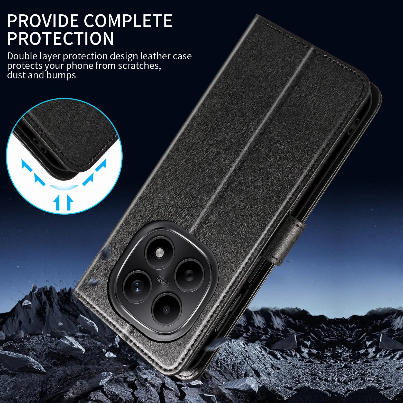 Cover per Xiaomi Redmi Note 15 4G/5G, Custodia in Pelle a Libro con Portafoglio Porta Carte Magnetica Supporto Cuoio Flip Case Cover Libretto Antiurto,Nero