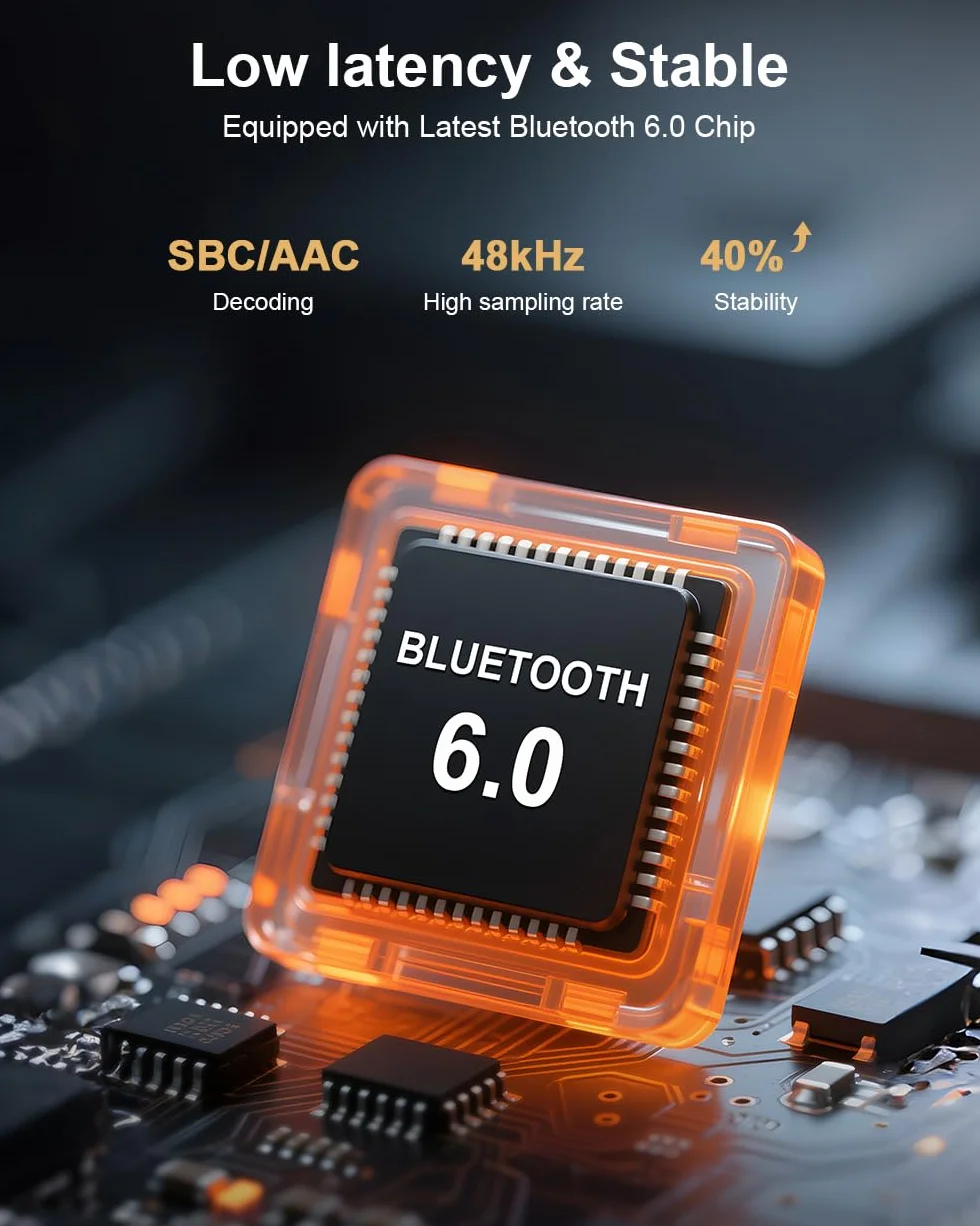 Ricevitore Bluetooth 6.0, adattatore audio wireless ad alta risoluzione con bassa latenza che supporta chiavette USB, jack da 3,5 mm, chiamate, per vecchi stereo/altoparlanti cablati