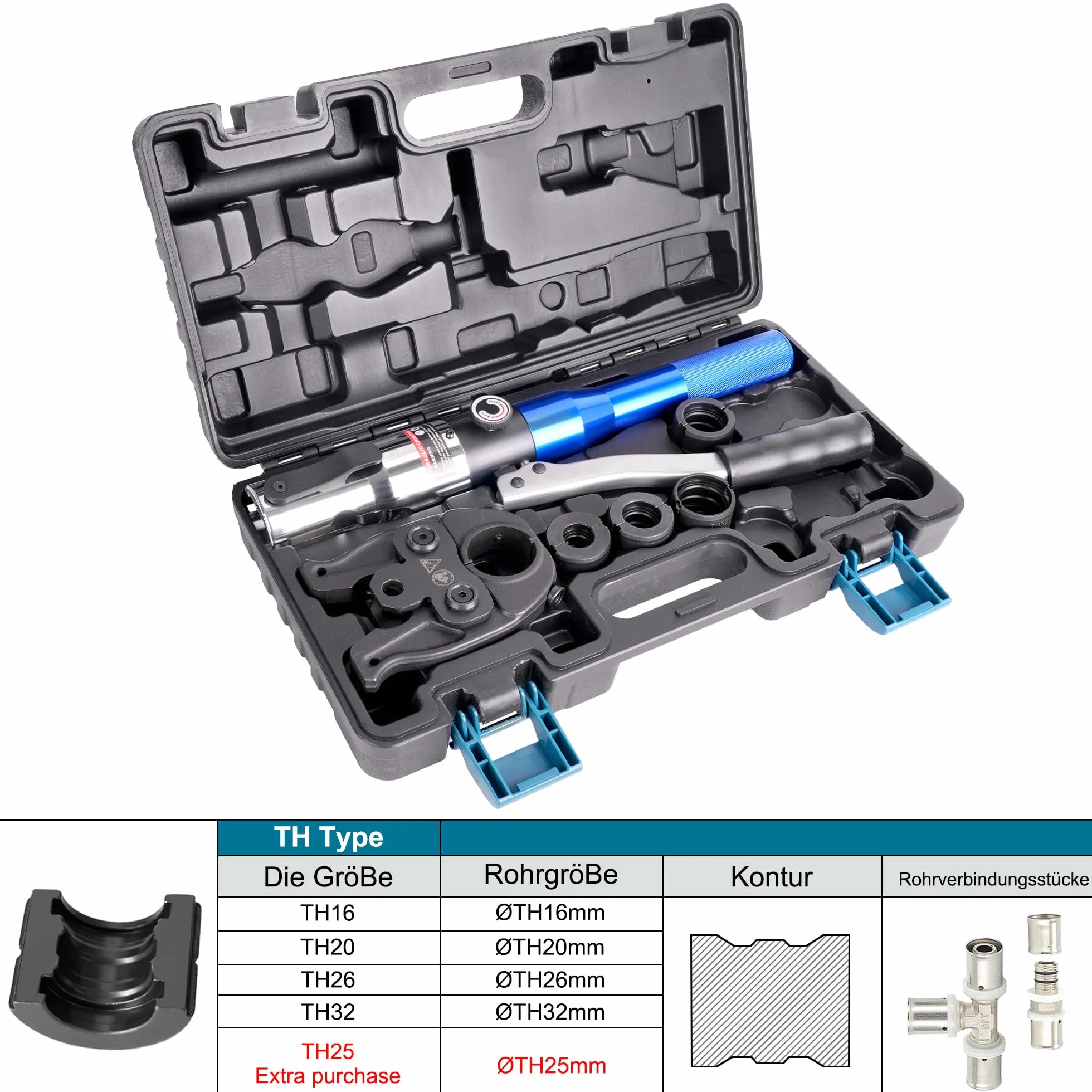 AMZCNC Pinza a pressa professionale idraulica per tubi compositi TH 16-20-26-32