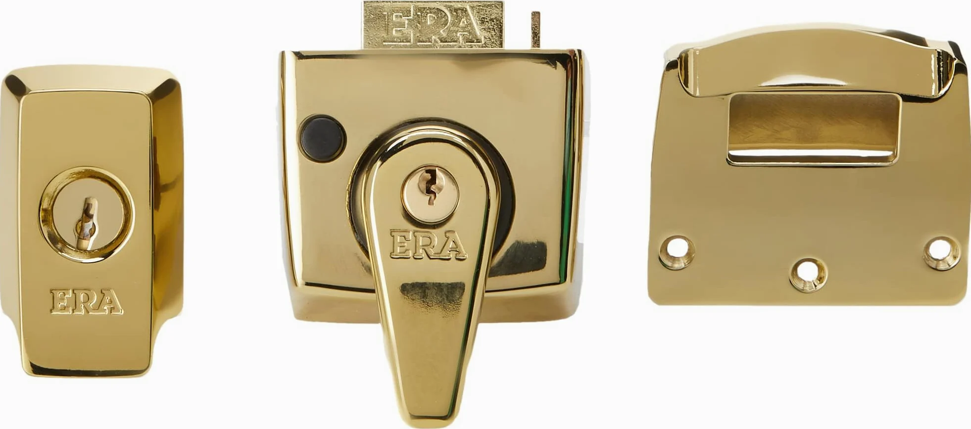 Era - Serratura da applicare ad elevato standard di sicurezza, apertura interna a maniglia, finitura effetto ottone, 4 cm, 3 chiavi incluse
