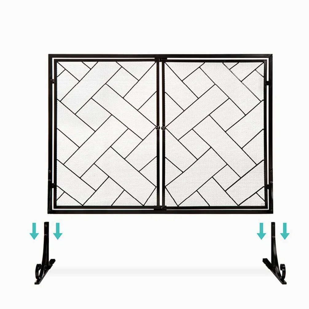 Decorazione per camino, in ferro battuto, parascintille in ferro battuto, design cavo, divisorio per caminetto, 101 x 80 cm, recinzione per stufa semplice e funzionale
