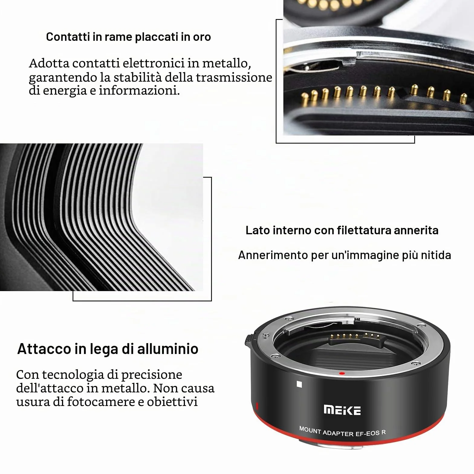 Meike Adattatore per lenti in metallo EF-EOSR Convertitore di montaggio con messa a fuoco automatica per obiettivi Canon EF/EF-S a fotocamere EOS-R EOS-RP R5 R6 R7 R10 C70 e RED Komodo