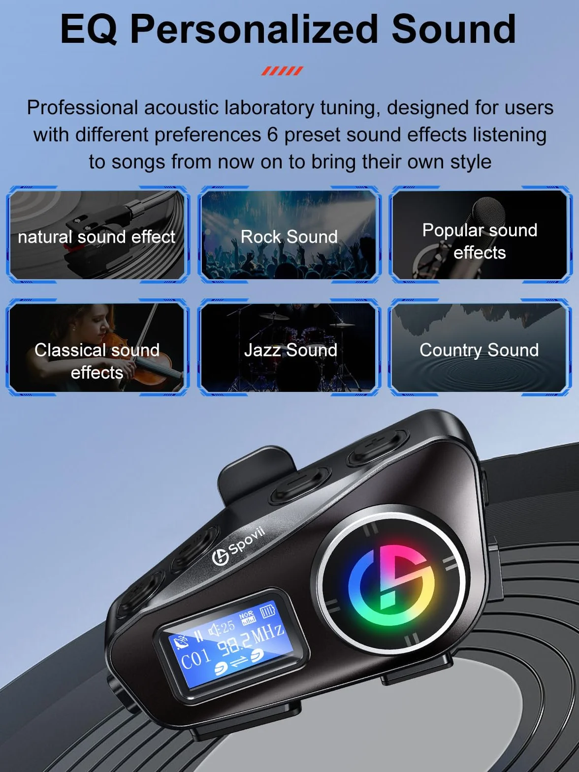 C1 Interfono Bluetooth per Casco Moto, Interfono Moto 500m con Condivisione Musica, Radio FM, Slot Micro SD, Batteria 1000mAh - Compatibile con Diversi Tipi di Casco