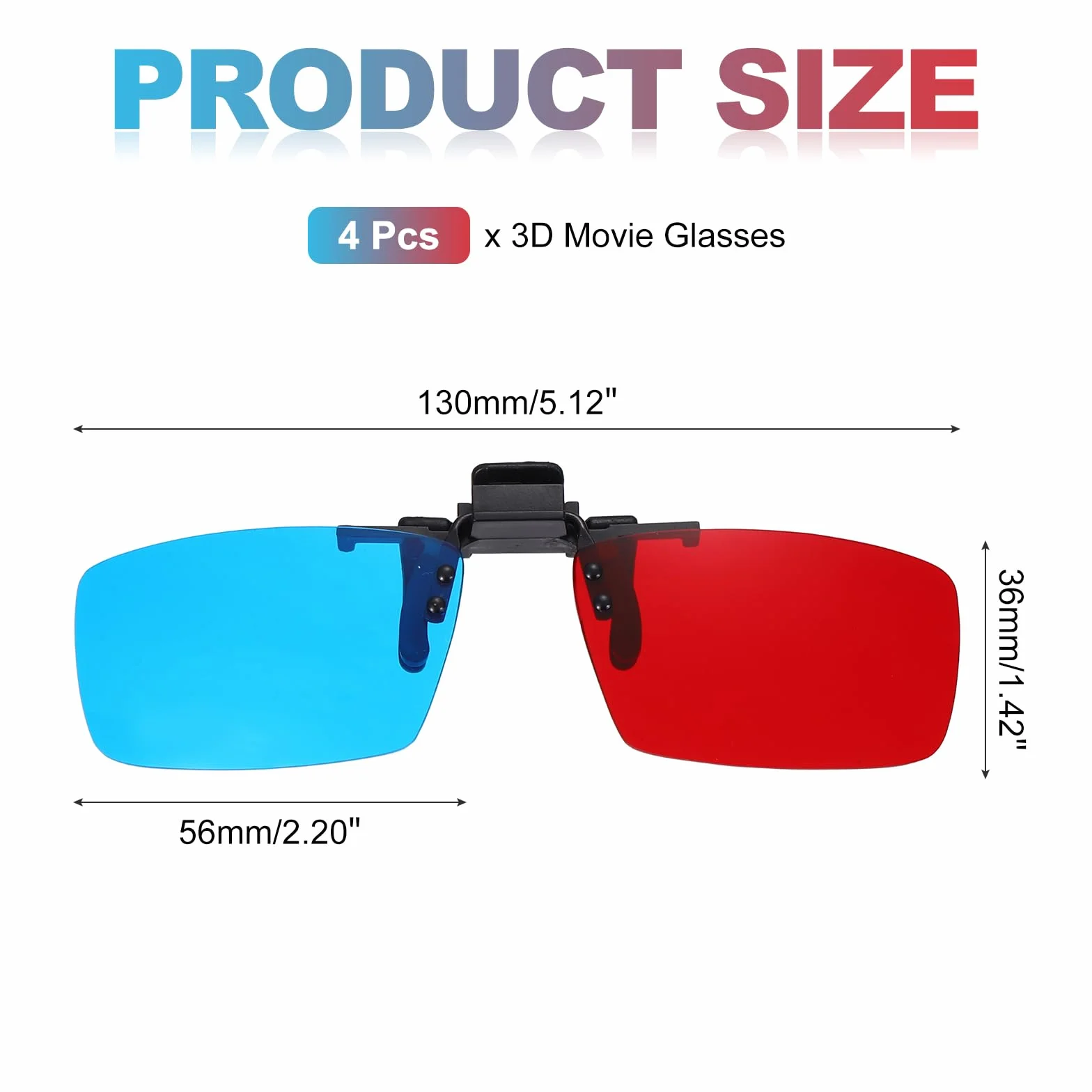 QUARKZMAN 4 Pezzi Occhiali 3D A Clip Rosso Blu/Ciano, Occhiali 3D Anaglifici A Clip Cornice Quadrata Per Cinema Giochi TV Foto Proiettore