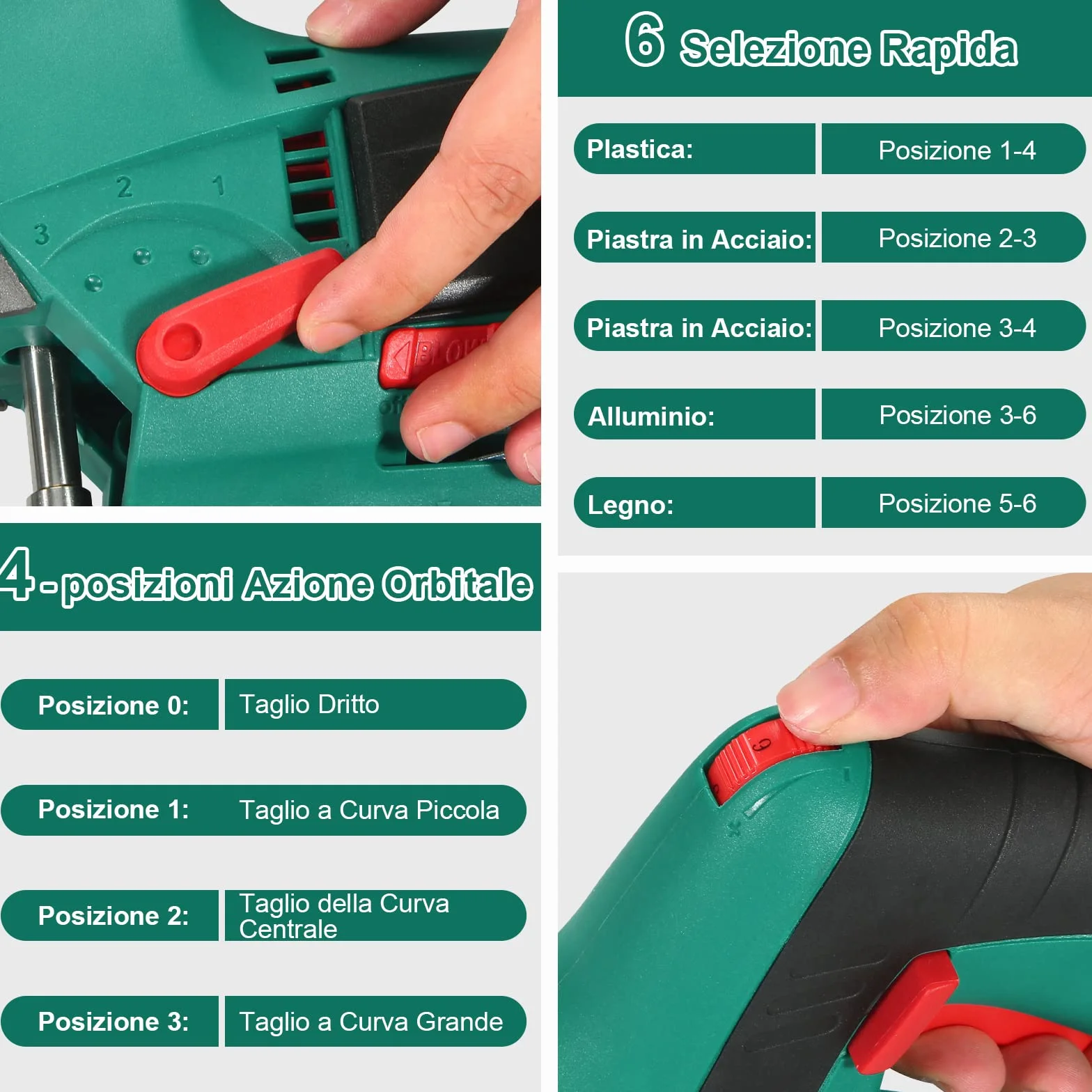 HYCHIKA Seghetto Alternativo 800W, Profondità di Taglio 110mm, 800-3000RPM, 6 Velocità variabile, Angolo di Inclinazione Regolabile da ±45 °, Adatto a Metallo e Legno