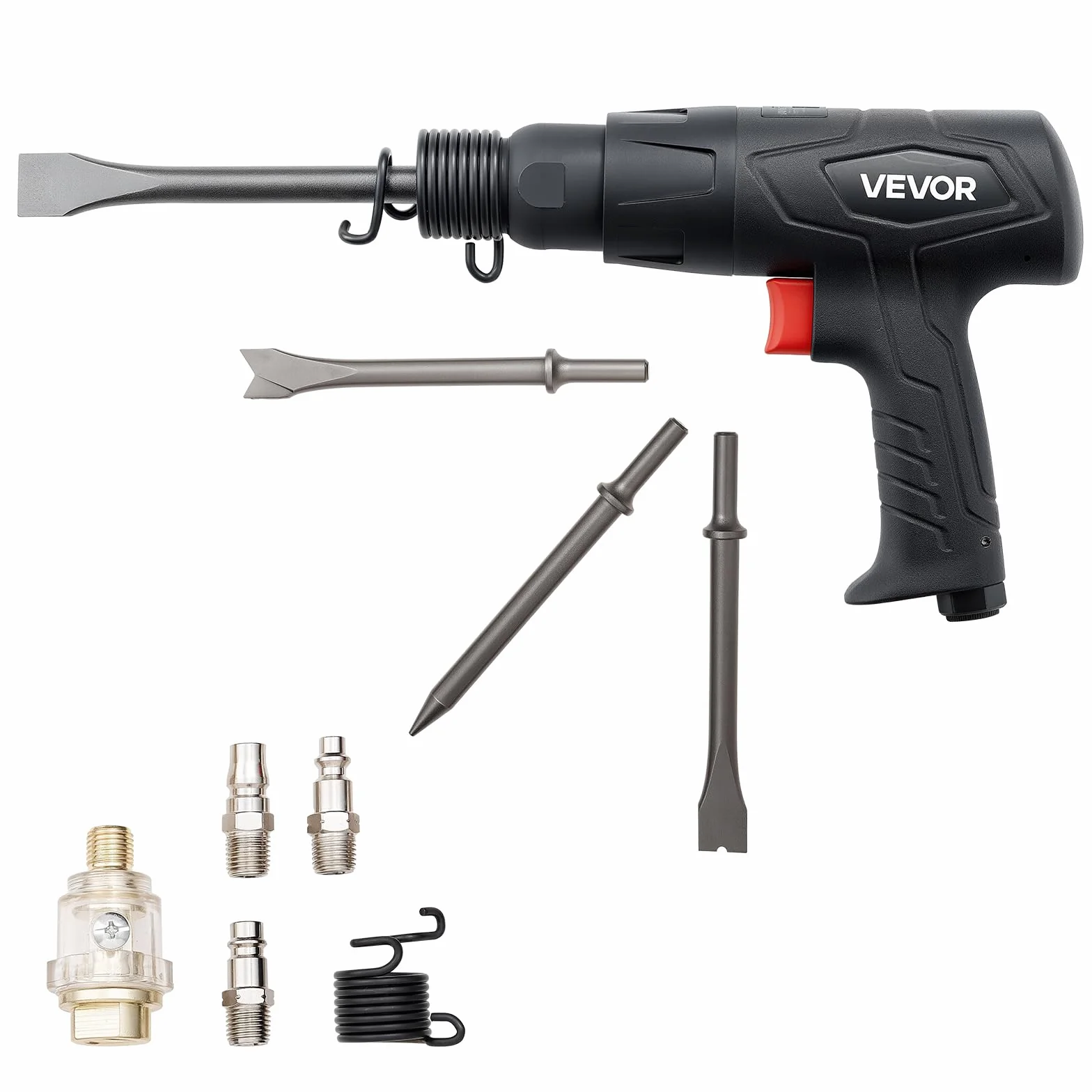 VEVOR Martello Pneumatico 2500-2700 Colpi/min, Corsa 7 cm, 4 Scalpelli 17 cm