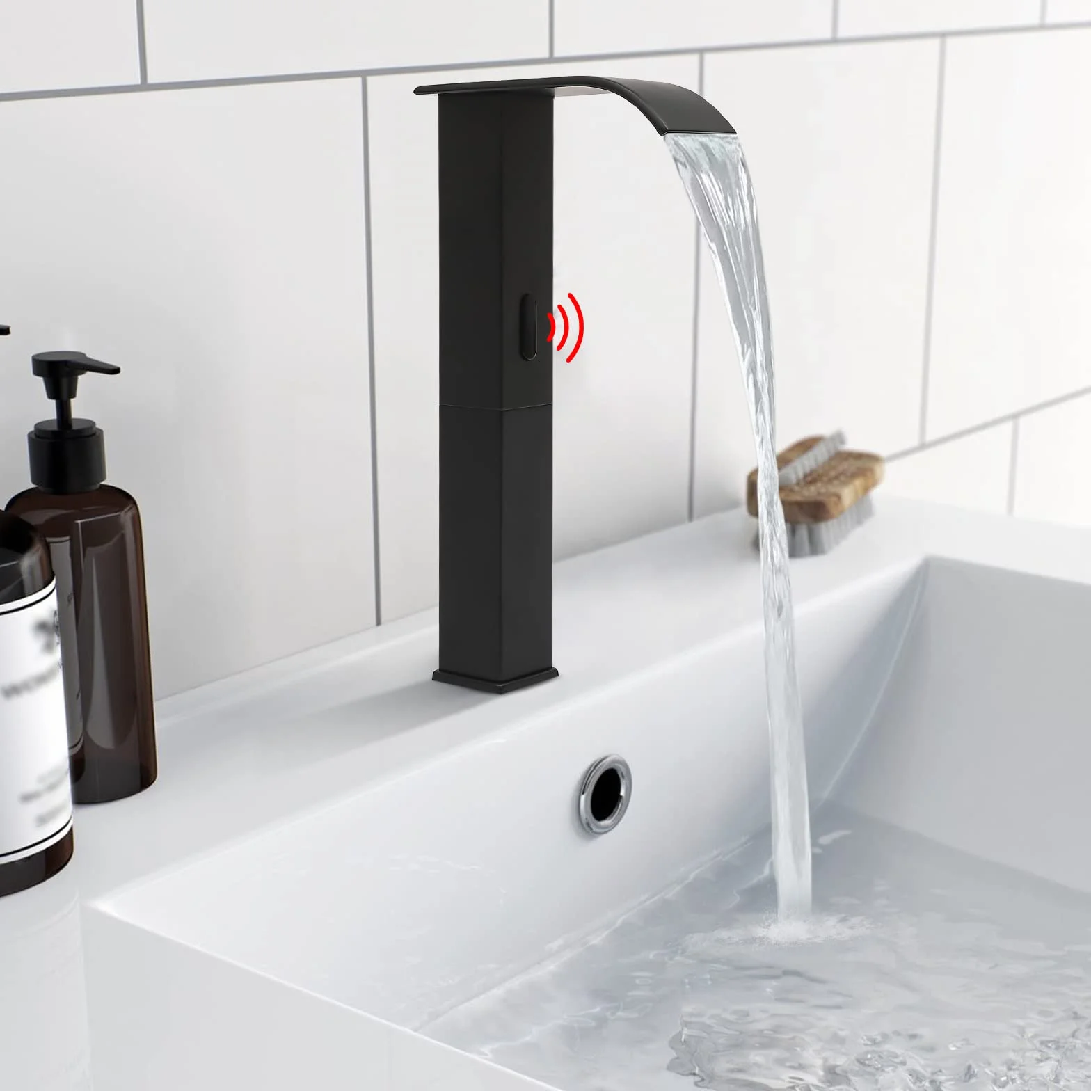 Miscelatore per lavabo con sensore a infrarossi monocomando automatico nero