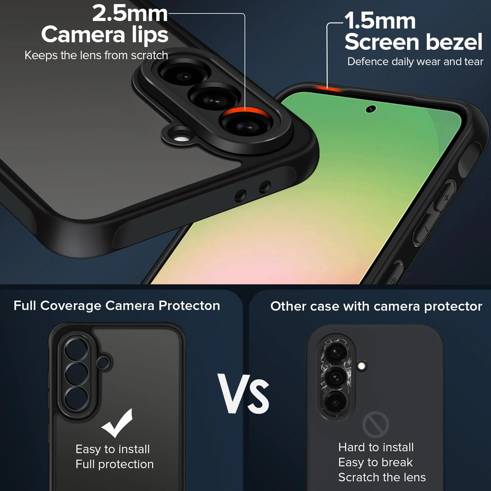 iVoler Cover Opaca per Samsung Galaxy A56 5G con 2 Pezzi Vetro Temperato, [Antiurto di Grado Militare] [Protezione Della Fotocamera] Custodia Traslucida Posteriore Sottile Anti-Impronte Case, Nero