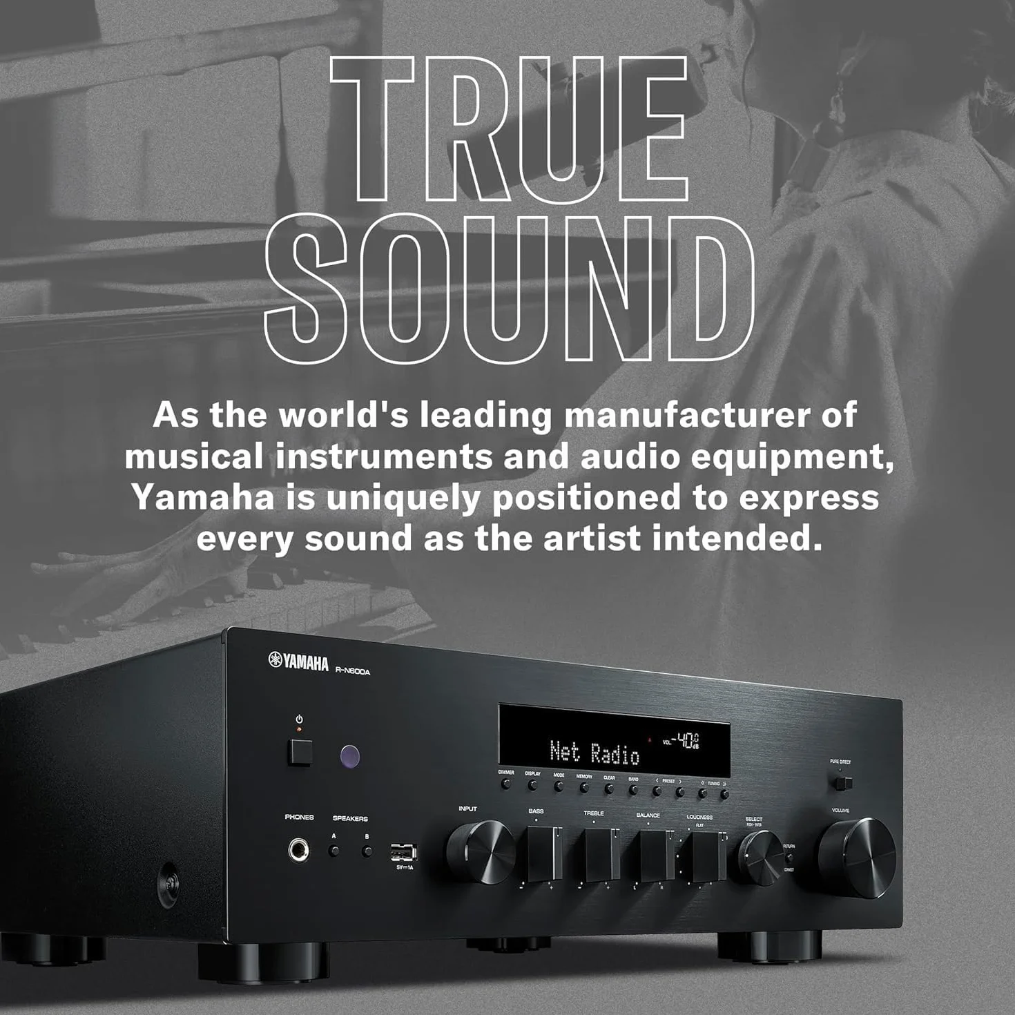 Yamaha R-N600A - Sintoamplificatore di rete Hi-Fi con MusicCast e Streaming Wireless, Audio ad Alta Risoluzione, DAC SABRE, Modalità Pure Direct, Nero