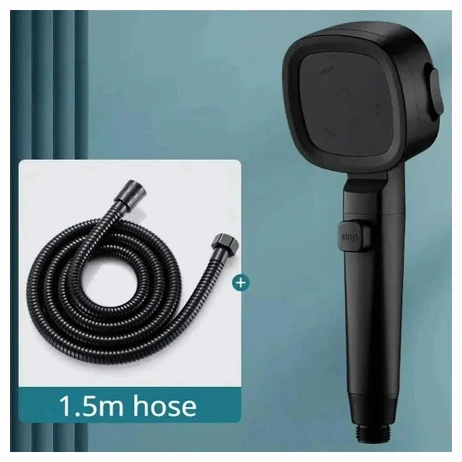 Soffione doccia ad alta pressione con risparmio idrico, 3 modalità di soffione doccia, arresto acqua con un solo tasto regolabile(Black with hose)