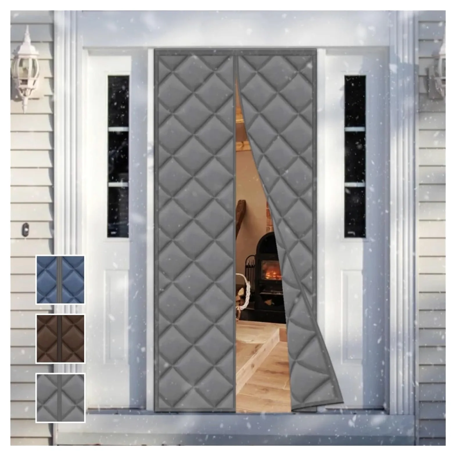 Tenda per porta invernale Tenda for porta in cotone invernale addensato caldo e resistente al freddo Isolamento termico magnetico acustico for antivento 1,5 cm(Grey,95X205CM)