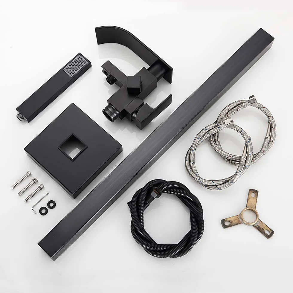Rubinetto da bagno freestanding Miscelatore per vasca Soffione doccia a mano Ottone nero
