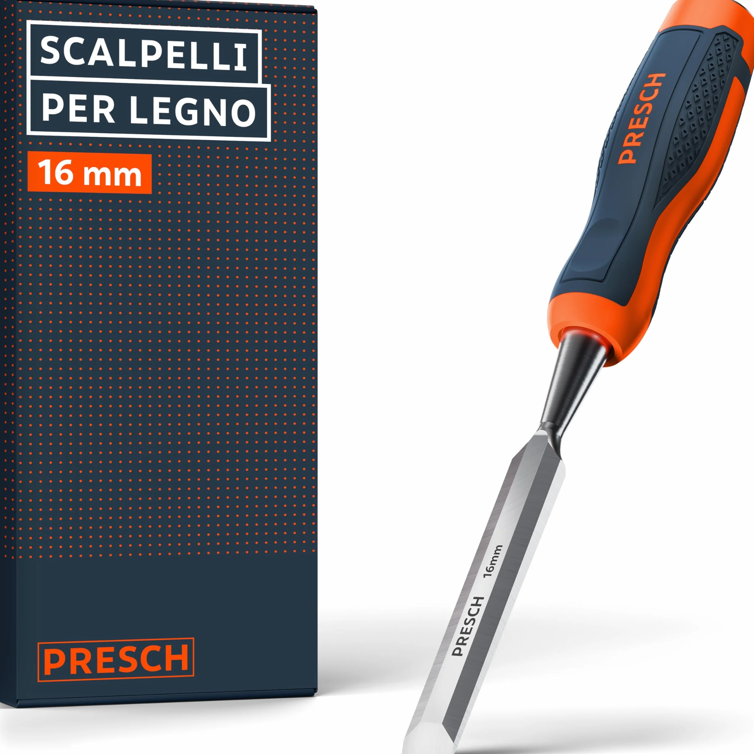 Presch Scalpello per legno 16mm 25° angolo battuta in metallo impugnatura ergonomica