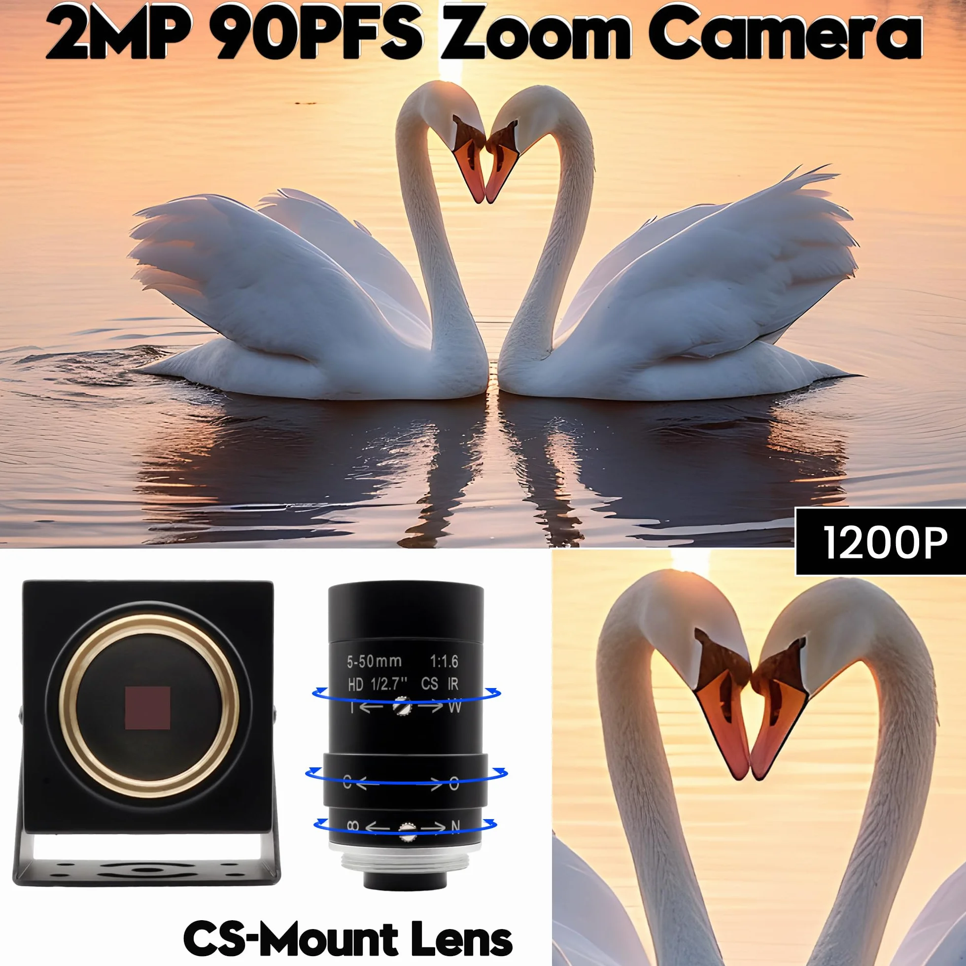 Svpro 2 MP Global Shutter USB Camera 90 FPS Telecamera ad alta velocità con zoom da 5 a 50 mm, messa a fuoco manuale Webcam per Glof Swing, 10 X zoom ottico telecamera industriale USB Plug and Play