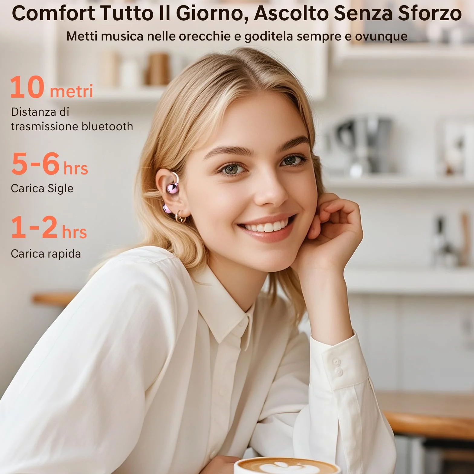 Open Ear Cuffie, Auricolari Wireless Bluetooth 5.4 con Bassi Potenti e Chiamate Chiare, Cuffie sportive Bluetooth Super Confortevole, Non C'è Bisogno Di Andare In Profondità Nel Canale Uditivo
