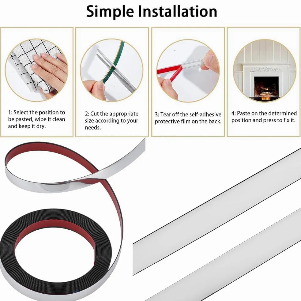 GORGECRAFT 5m*15mm Modanatura Rimuovi e Incolla Argento Flessibile Bordo Specchio Striscia Decorativa Autoadesiva per Parete Soffitto Pannello Pavimento Armadietto Piastrella Bordo Angolo Telaio