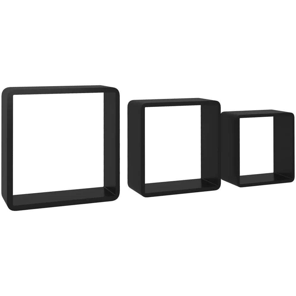 Scaffalature, mensole da parete e sporgenze, mensole cubiche da parete, 3 pezzi, in MDF nero