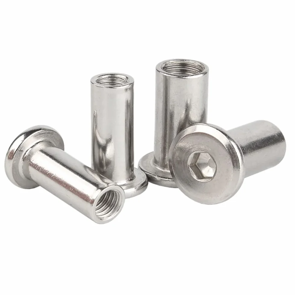 Inserti filettati M6 x 30 mm in acciaio inox 304 testa piatta dado rivetto 5 pezzi