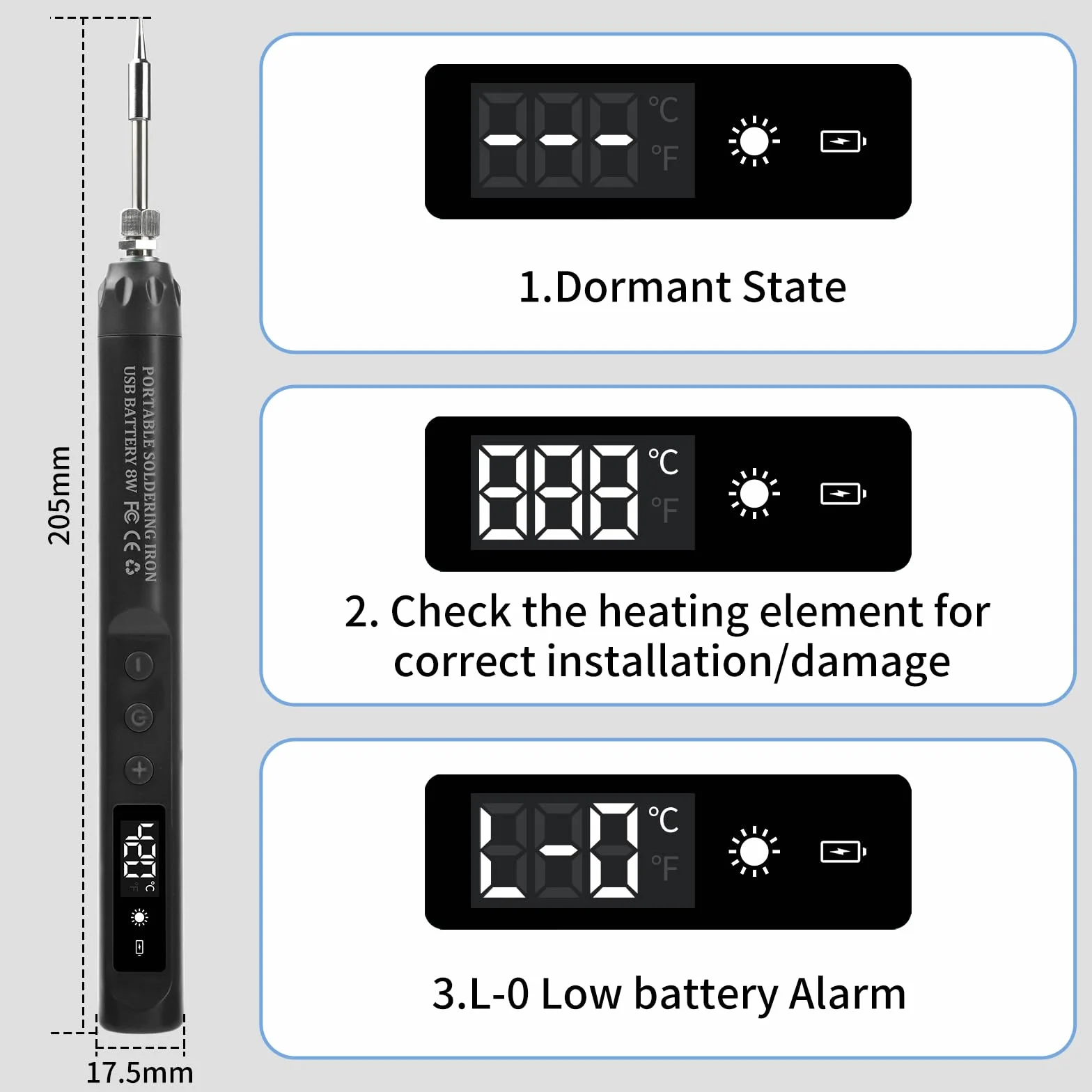 Kit saldatore USB-C senza fili display LCD temperatura regolabile 200°C-450°C 3 punte riparazione elettronica