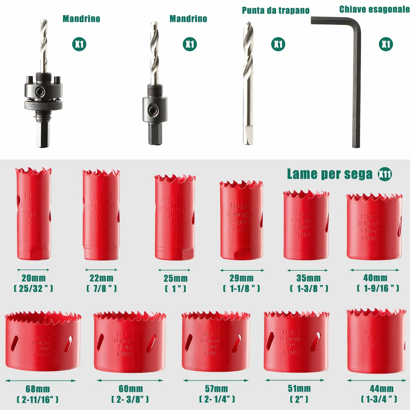 HYCHIKA Sega a Tazza Bi-metallica 17 PCS 20mm-68mm Profondità di Taglio 40mm per Trapano Metallo Legno PVC