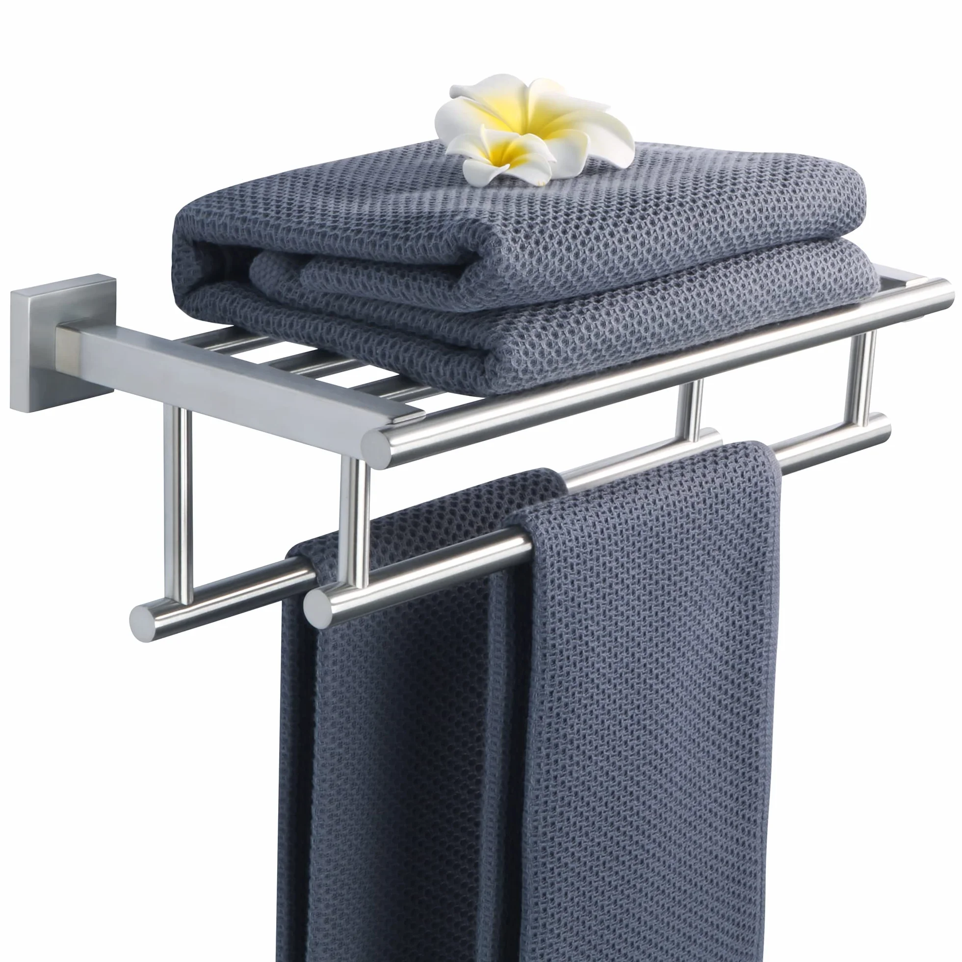 Sayayo Porta Asciugamani Bagno Doppio da Parete 40CM Acciaio Inossidabile SUS304 Grigio Argento