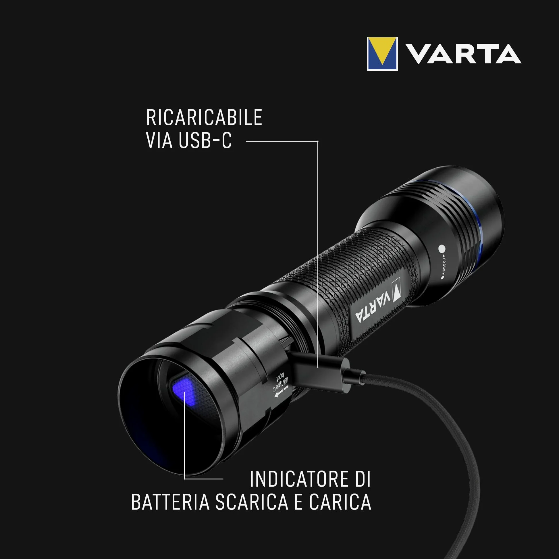 VARTA Torcia tattica LED, Night Cutter Pro F20R Tactical, 1000 lm | 5 modalità di luce, funzione rompivetro, IP67, alluminio aeronautico, USB C, fondina da cintura, ricaricabili