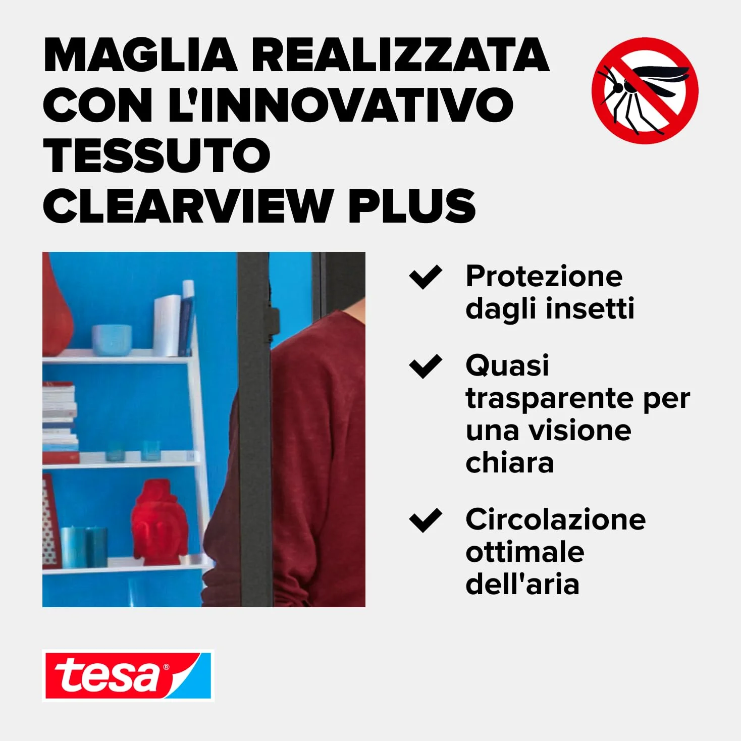 Tesa Insect Stop Alu Comfort Zanzariera per Porte con Telaio in Alluminio e " Clear-View " - Rete per Zanzare per Porta - Antracite, 100 cm x 220 cm