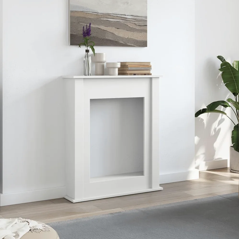 Cornici per camino, bianco, 75 x 20 x 87,5 cm, in legno per soggiorno