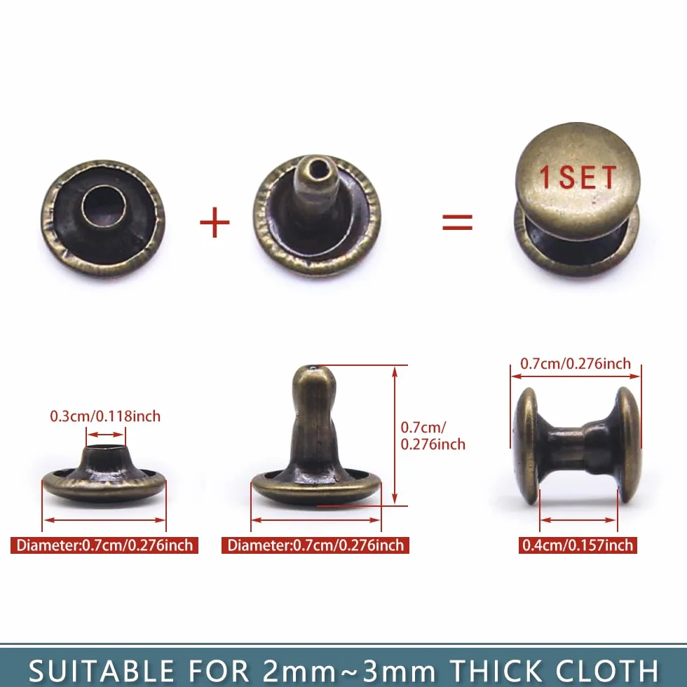 400pcs Rivetti in Pelle a Doppia Testa in Metallo 5x7mm per Riparazioni Scarpe Cinture Fai da Te