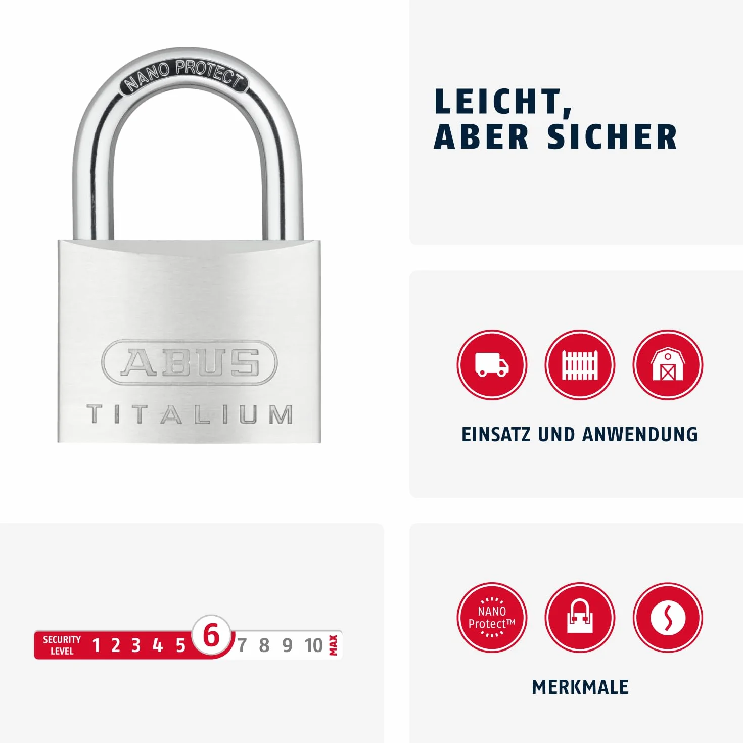 ABUS Lucchetto Titalium 64TI/60 - lucchetto da cantina con corpo in alluminio speciale - grillo in acciaio temprato - livello di sicurezza 6