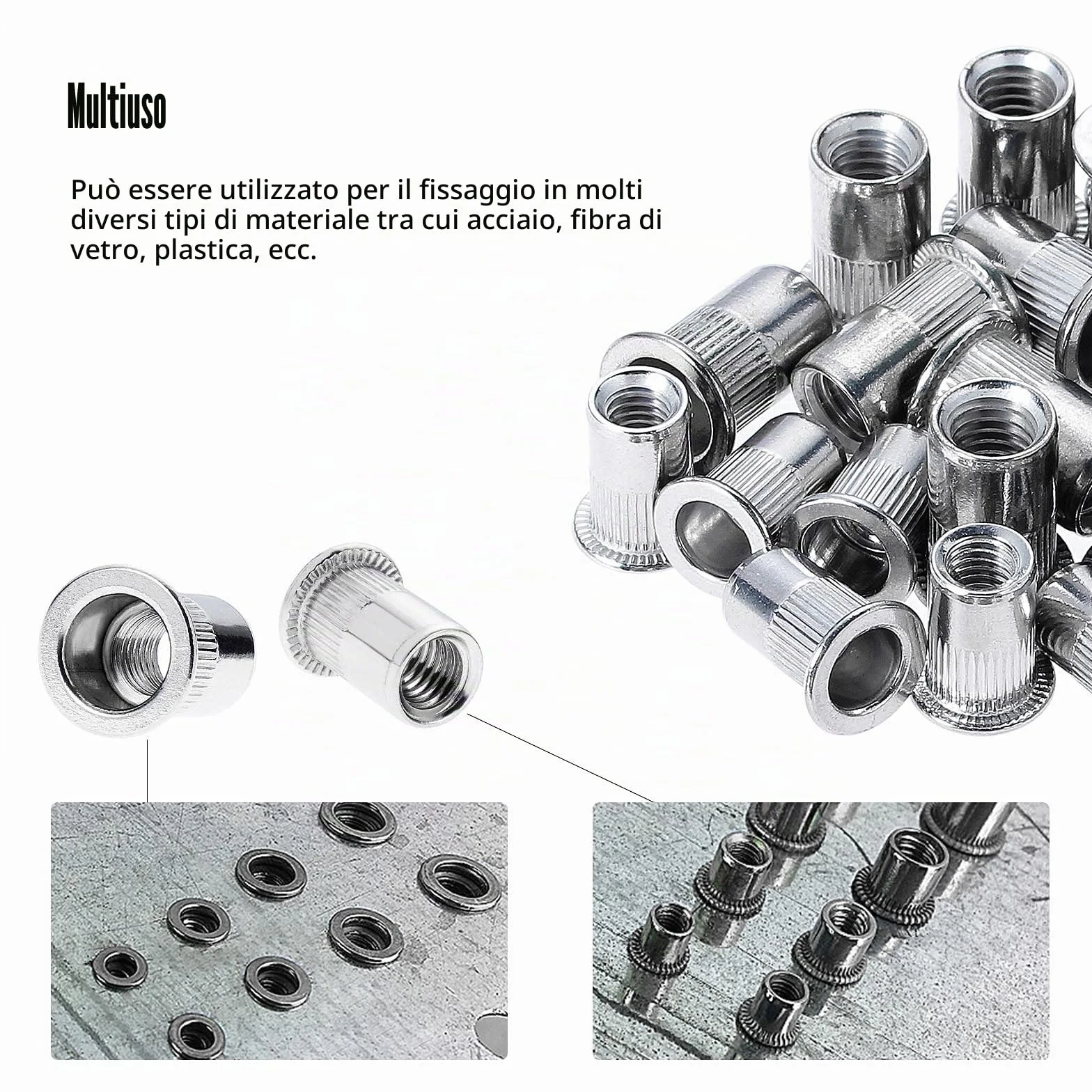 Gueenky 100 PZ Dadi Rivetti Filettati in Acciaio Inox M6 M8, Assortimento Inserti Filettati Mobili in Legno