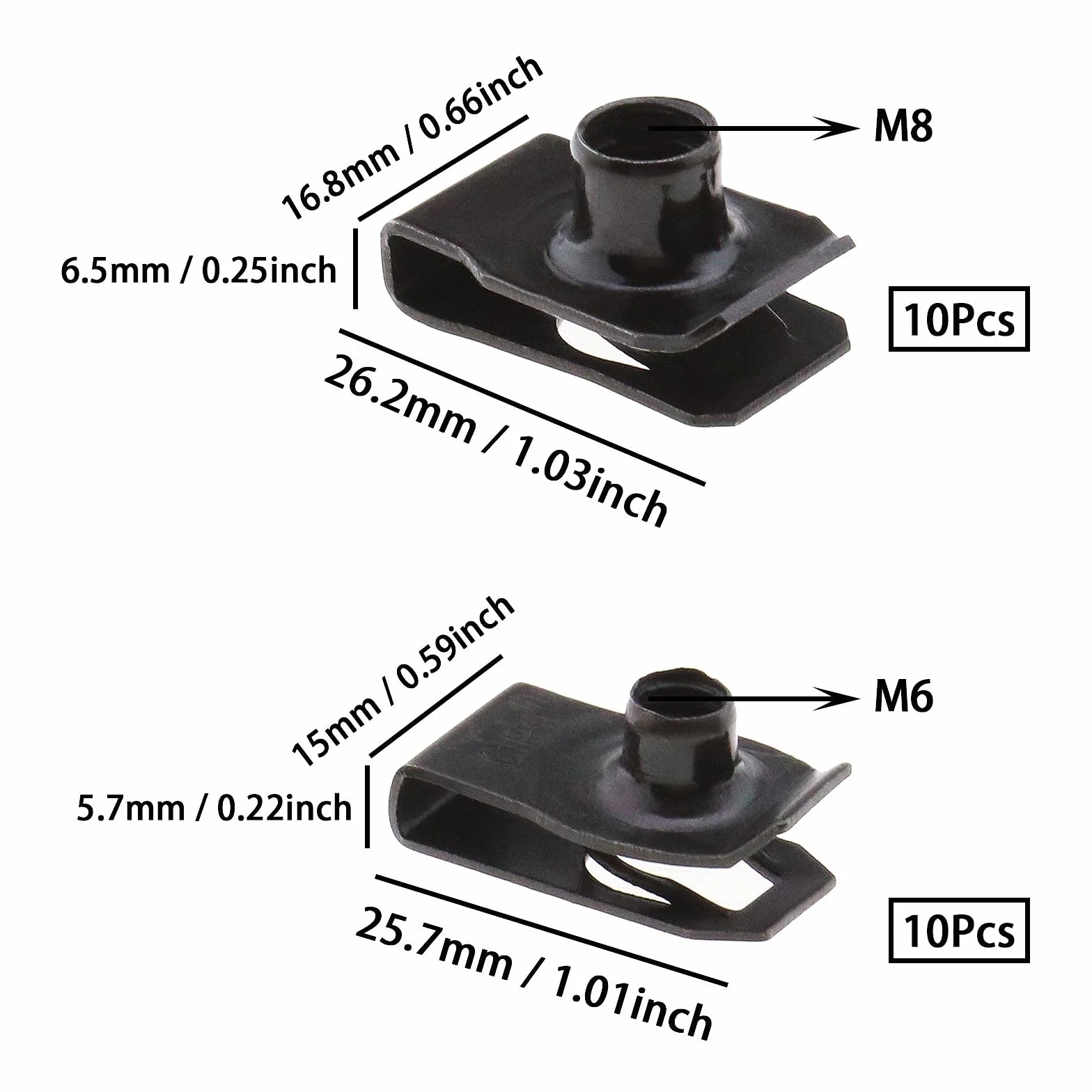 Metallo M6 M8 Lug U Dado Camino U Dadi Pannello Di Fissaggio Nero 20 Pezzi