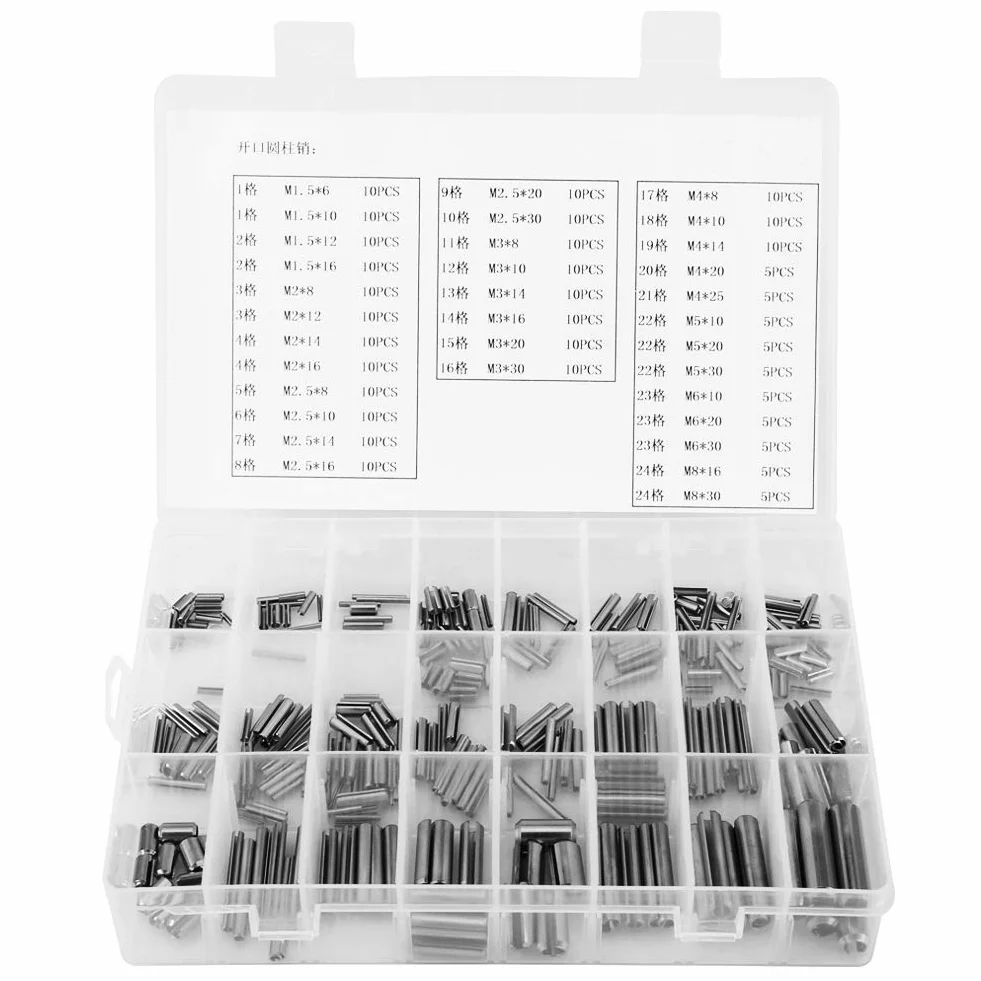 Set di Perni di Tensione Molla in Acciaio Inossidabile M1.5-M8, Spina Elastica 280 Pezzi