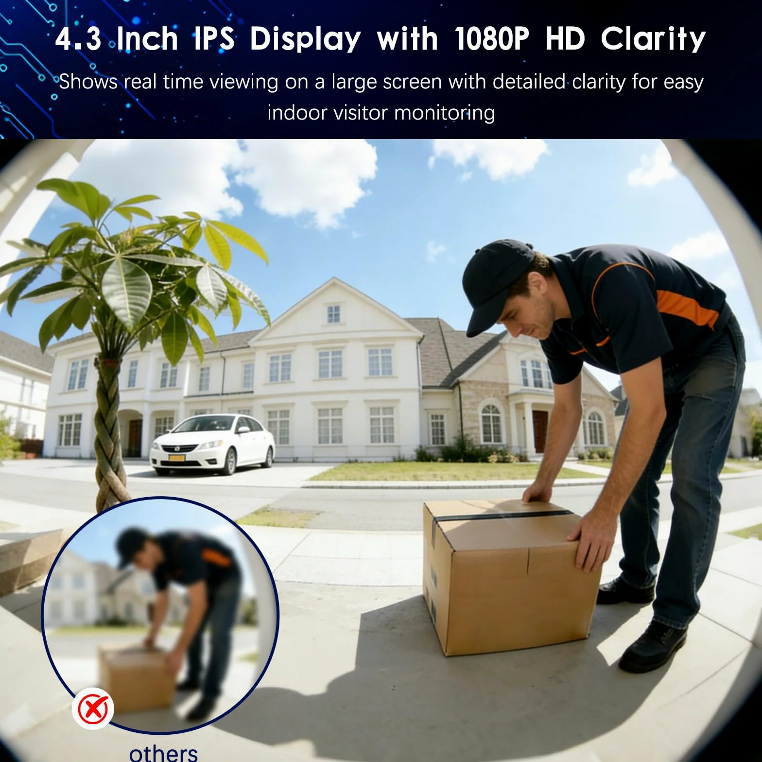 Videocitofono senza fili con videocamera e display IPS da 4,3 pollici, visione HD 1080P, angolo ampio a 170 gradi, visione notturna, audio bidirezionale e resistenza agli agenti atmosferici IP65