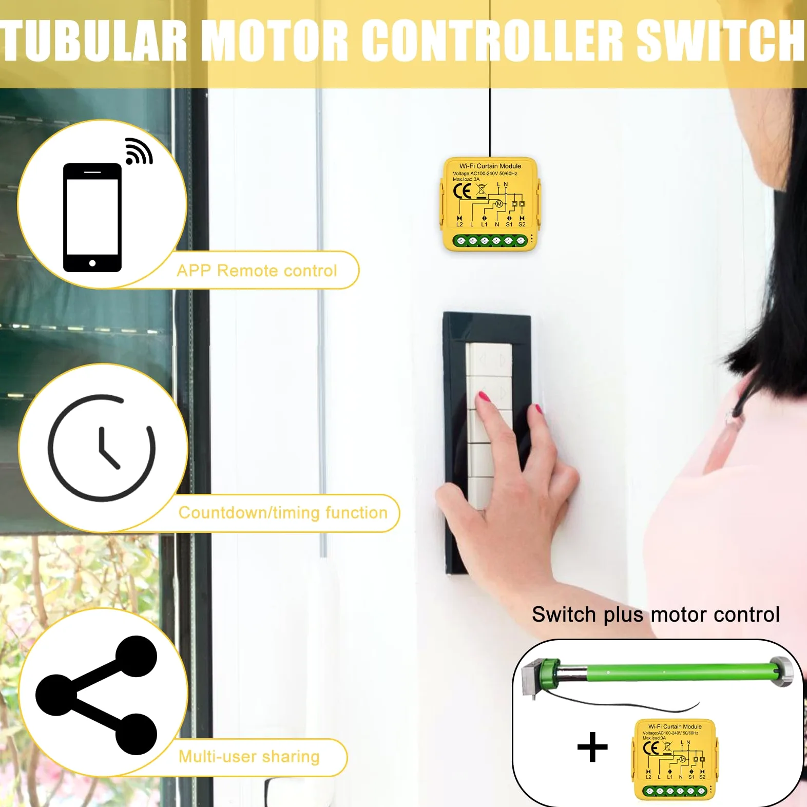 4 interruttori intelligenti per tapparelle WiFi, interruttore intelligente da incasso, modulo per tapparelle con regolazione della durata per tende e tende da sole, compatibile con Google Home