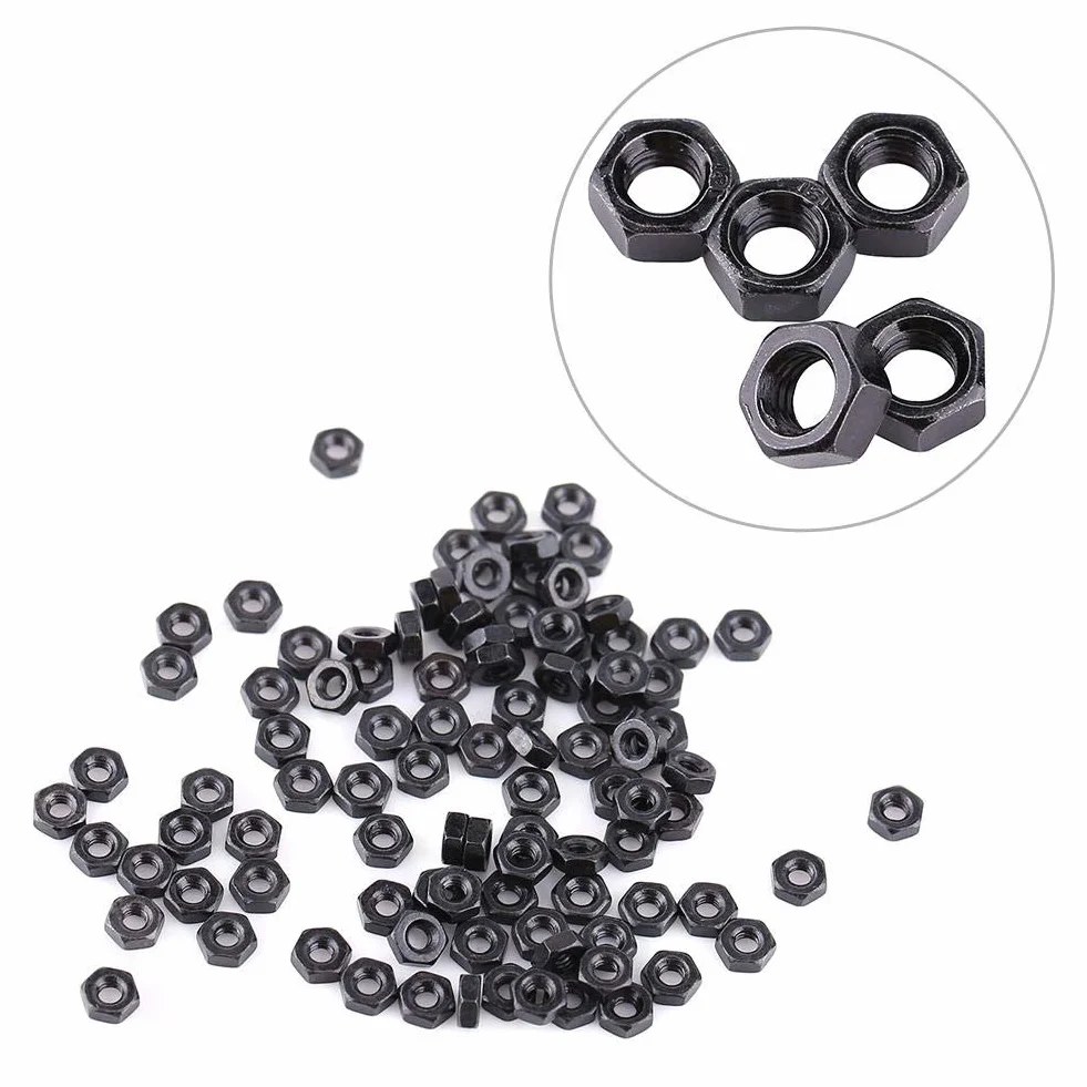 100 Pezzi M2-M5 DIN934 Dadi Esagonali in Acciaio Al Carbonio Zincato Filettato Nero