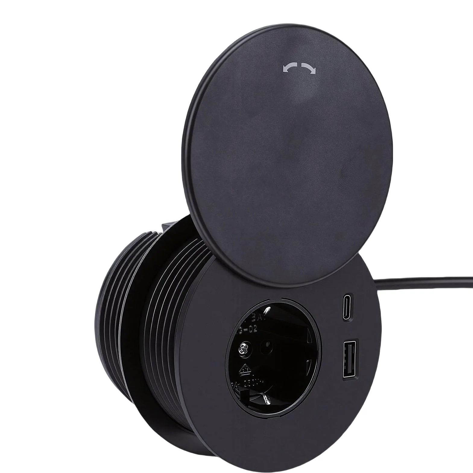 Jectse Ciabatta Integrata con Ricarica Rapida USB C, Presa da Incasso con Coperchio e Cavo, Presa da Tavolo 16A per Scrivania di Mobili, Ciabatta da Scrivania (Spina europea 220 V)