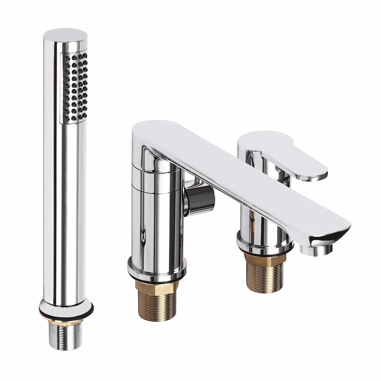 Rubinetto per vasca da bagno a 3 fori con maniglia singola, rubinetteria da bordo vasca con doccetta estraibile e ugello di uscita dell'acqua girevole a 360°, set di rubinetteria per bordo vasca da
