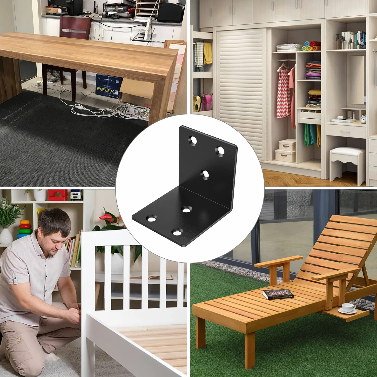 20 staffe angolari in metallo, staffe a L da 5,1 cm per legno, resistenti a 90 gradi, ad angolo largo, in metallo nero, per mobili in legno, letto, sedia