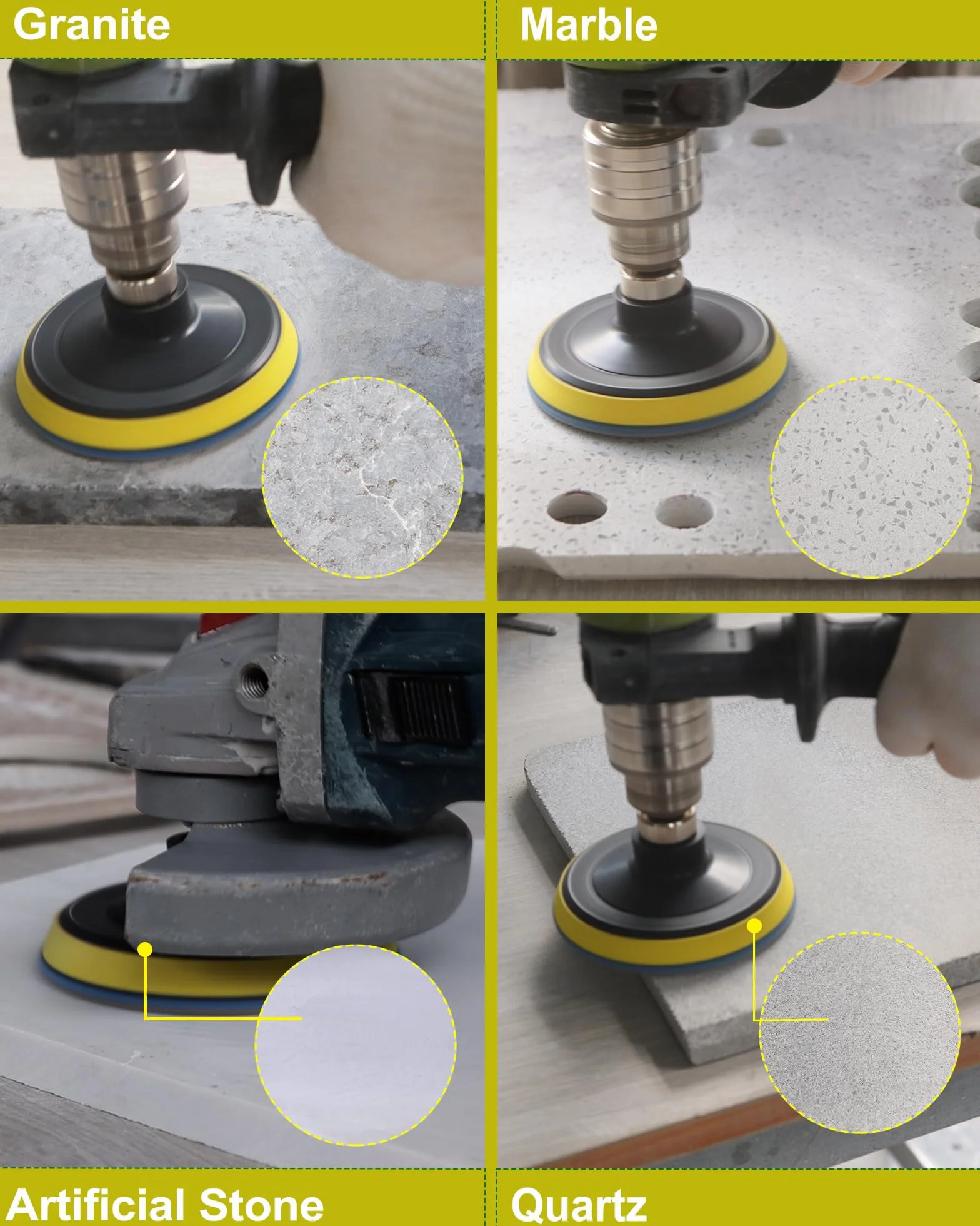 Diamantato Tamponi di Lucidatura Secco - 100mm 8pezzi Grana 50x3/100x3/200x2 con M14 Platorello+Adattatore per Granito Marmo Pietra Artificiale Quarzo per Smerigliatrice Angolare SANLEETEK